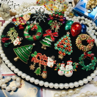 Vintage古董圣誕節胸針稀有圣誕樹花環雪人娃娃鈴鐺琺瑯彩燈西洋