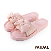 Paidal 甜美粉蝴蝶結一片式厚底氣墊拖鞋