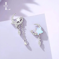 LMAC Lunarisต่างหูเงินแท้ S925 มูนสโตน ดาว พระจันทร์ ดีไซน์ไม่สมมาตร สวย น่ารัก ของขวัญ