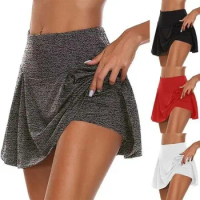 2024 Solid Female Tennis Running Skort Active Athletic Yoga Fitness Skirt Short Tennis for Women Dance Fitness Sports Skirts
