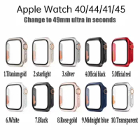 100PCS Change to Ultra For Apple Watch Tempered Glass Case 8 7 6 5 45mm 44mm 41mm 40mm Appearance Upgrade to Ultra 49mm frame