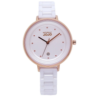NATURALLY JOJO 鎂光燈焦點時尚陶瓷優質腕錶-白+玫瑰金-JO96926-80R