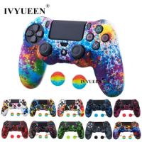 IVYUEEN Water Transfer Printing Silicone Skin for PlayStation Dualshock 4 PS4 Pro Slim Controller Case &amp; Analog Caps Accessories