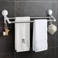 毛巾架 毛巾架免打孔衛生間廁所洗手間雙桿浴巾掛架吸盤不銹鋼浴室置物架