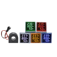 0-100A 60-500V 22MM Square Mini 3-in-1 Digital AC Voltage and Ammeter with Green/Red/Blue/White/Yellow LEDs