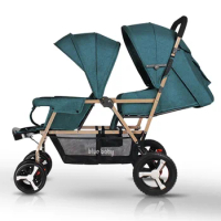 Twin baby stroller light foldable sits and lays baby pram double seats baby pushchair Baby carriage easy control Classic Style