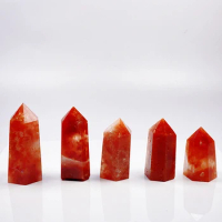 Natural Tangerine Quartz Crystal Wands, Healing Chakra Stones, Six Faceted Prism, Aquatic Agate, Single Point Tower, Home Decor
