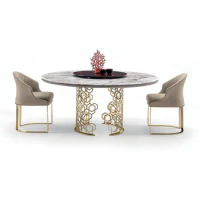 Modern marble dining table round dining table imported pattern Italian light luxury marble dining table