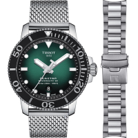 TISSOT 天梭官方授權 Seastar 海星300米潛水機械錶-T1204071109100/綠43mm