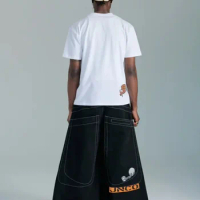 Y2K New Big Pocket Jeans Men Street Retro Hip Hop Loose Straight Mopping Wide Leg Pants Unisex Harajuku Leisure Denim Trousers