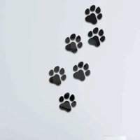 Black Dog Paw Marks DIY 3D Sticker Solid Color Mirror Sticker Home Decor Cartoon Dog Paw Acrylic Living Room Bedroom Wallpaper