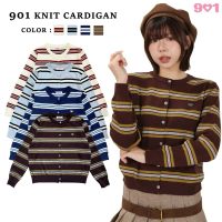 901 Car-09 : คาร์ดิแกนไหมพรมลายทาง ดีเทลติดอะไหล่หัวใจ 901