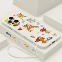 Disney Cute Bambi For OPPO Find X6 X5 X3 X2 Pro Lite Neo Liquid Left Rope Silicone TPU Fundas Cover Phone Case