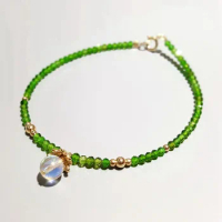 LiiJi Unique Natural Green Diopside Tiny Beads Aurora Crystal Charm 925 Sterling Silver Gold Color Bracelet For Women Children