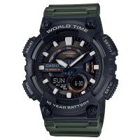 【CASIO 卡西歐】電子錶 雙顯男錶 樹脂錶帶 防水100米 電話簿記錄 世界時間(AEQ-110W-3A)