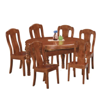【文創集】雅典4.5尺實木可伸縮圓餐桌椅組合(一桌六椅組合＋80-137cm伸縮使用)