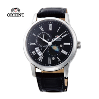 【ORIENT 東方錶】ORIENT 東方錶 SUN&amp;MOON系列 日月相錶 皮帶款 黑色-42.5mm(RA-AK0010B)