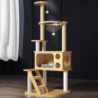 Solid Wood Cat Climbing Frame Scratching Post Sofa Mat Cat Tower Ceiling Tree Condo Cat Scratching Platform Kitten Products