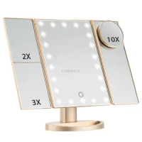 22 Light Makeup Mirror Table Desktop Makeup LED Touch Screen 1X/2X/3X/10X Magnifying Mirrors Van High Definition Cosmetic Mirror