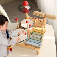 Kids Drum Set for Toddlers Musical Instruments Set Birthday Gifts Natural Wooden Music Kit Baby Sensory Educational Toys