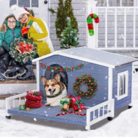 Dog House Outdoor with Terrace&amp;Openable Asphalt Roof, 40" L X 47" W X 28.5" H,Outside Dog House with Elevated Floor,Dog House