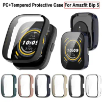 Full Cover Protective Case New PC+Tempered Smart Cover Shell Hard Accessories Screen Protector for Amazfit Bip 5