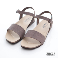 ZUCCA-質感皮革扣環素帶涼鞋-棕-z7007ce