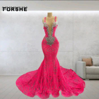 Fachsia Prom Dress Mermaid Beads Crystal Sequin Party Gowns For Black Girls Evening Gala Met Gowns