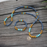 8mm Natural Stone Beads,Mookaite,Blue Turquoise And Onyx,JapaMala Sets,Spiritual Jewelry,Meditation,Inspirational,108 Mala Beads
