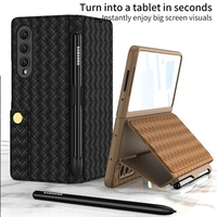 Full Cover Luxury Woven Pattern Leather Kickstand Case For Samsung Galaxy Z Fold 4 Z Fold3 Screen Protector Case With S Pen Slot