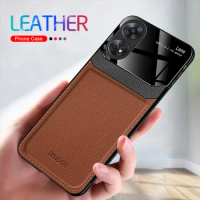 For OPPO Reno 8t 4g luxury case glossy plexiglass leather cover for oppo reno8 t reno 8t 4g 2023 tpu soft frame protect slings