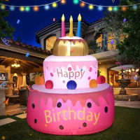 Inflatable Birthday Cake Outdoor Decorations with Candles LED Lighted Blow Up Happy Birthday Party Toys Home Garden Decorations