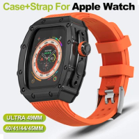 Case Band Modification Kit for Apple Watch Ultra 49mm Metal Bezel Frame Silicone Band For Iwatch 8 7 6 5 4 SE 40/41MM 44MM 45MM