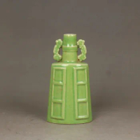 Chinese Song Chai Kiln Green Glaze Porcelain Flat Bell Shape Vase 5.9 inch