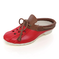 美國加州 PONIC&amp;Co. CODY 防水輕量 洞洞半包式拖鞋 雨鞋 紅色 防水鞋 休閒鞋 懶人鞋 真皮流蘇 環保膠鞋