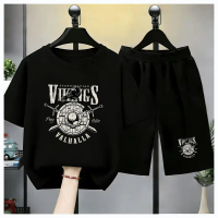 COD ชุดเด็ก 8 สี สไตล์วินเทจฮิต ลายไวกิ้ง \VIKINGS VALHALLA\" เสื้อยืด + กางเกงขาสั้น ใส่ประจำวัน/ออ