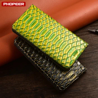 Snake Texture Genuine Leather Case for Vivo Y31 Y72 Y77 Y77e Y72T X Note 5G Wallet Phone Cover With Kickstand Flip Cases