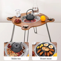 Camping Barbecue Grill Table Cooking Tea Folding Table Charcoal BBQ Grill Home Outdoor Portable Heating Stove Table New
