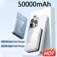 50000mah Magnetic Power Bank 22.5W Qi Wireless Charger Powerbank For Iphone 15 14 13 Samsung Huawei Xiaomi Super Fast Charging