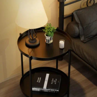 2 Tier End Table - Metal Side Table Waterproof Small Sofa Coffee Side Tables Bedroom Indoor Outdoor with Removable Tray