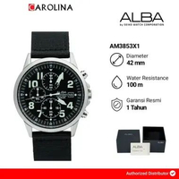 Jam Tangan Pria Alba Chronograph AM3853X1 Black Dial Black Canvas Strap