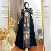 Gamis SALMA Dres silk premium Gamis wanita muslim  simple elegant Lebaran 2026 - Hitam, M (LD 105 PB