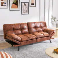Futon sofa bed, Convertible futon sofa - with memory foam, Fuax leather sofa bed bed, brown