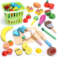 CUTE STONE 兒童仿真木製水果切切樂與收納提籃22件組套裝玩具
