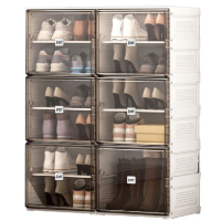 【Ashley House】90X80CM-拆箱即用一體成形磁力吸門移動式鞋櫃2排6層11格6門款/鞋盒(輕鬆折疊/螞蟻盒子)