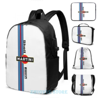 Funny Graphic print Martini Racing USB Charge Backpack men School bags Women bag Travel laptop bag