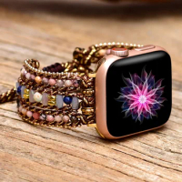 Rhodochrosite Relieve Pressure Single Wrap Apple Watch Strap Charming Natural Stone Apple Watch Band BOHO Wholesale&amp;Dropshipping