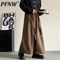 PFNW Chinese Style Darkwear Vintage Pleated Ribbon Design Wide Leg Suit Pants Samurai Punk Gothic Tide Chic Trousers New 12Z6367