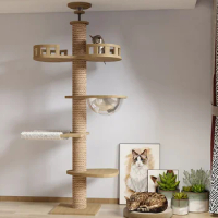 Cat Tree From Floor To Ceiling Wooden Cat Tower Condo And Sisal Rope Cat Scratching Posts Pet