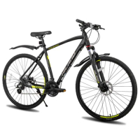 Hiland 700C Hybrid Bicycle Aluminum 24 Speeds with Lock-Out Suspension Fork Disc Brake City Commuter Comfort Bike